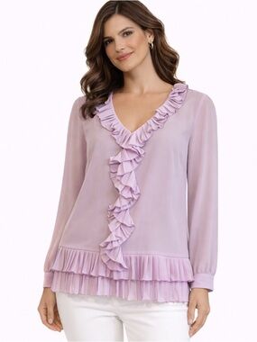 Banana Republic Blouse Romantic Feminine Lavender Balletcore Tiered Ruffle Large